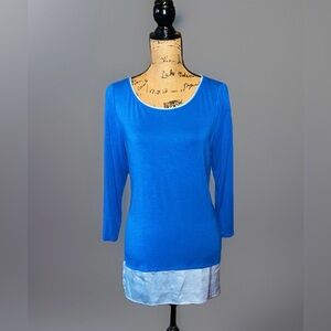 White House Black Market Top Womens Large L Blue 3/4 Sleeve Blouse Shirt Tunic